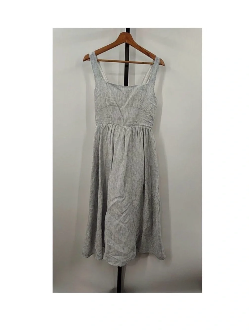 Quince Womens 100% European Linen Fit & Flare Midi Dress Blue Pinstripe S nwt - Picture 2 of 3